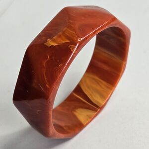 Vintage Bakelite Bangle Bracelet Chunky Faceted Marbled Rootbeer Tortoise Swirl